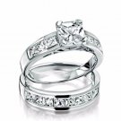 .925 Sterling Silver Wedding Ring Set CZ Princess Cut Engagement Size 4 New w88