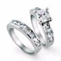.925 Sterling Silver Wedding Ring Set CZ Princess Cut Engagement Size 4 New w88
