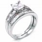 .925 Sterling Silver Wedding Ring Set CZ Princess Cut Engagement Size 4 New w88