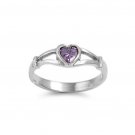 925 Sterling Silver Ring CZ Kids Heart Midi Knuckle Amethyst Size 3 New b03a