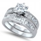 .925 Sterling Silver Wedding Set Size 6 CZ Round Cut Engagement Ring New w67