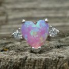 .925 Sterling Silver ring CZ Heart size 3-12 Kids Midi Opal Pink Ladies New
