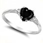 .925 Sterling Silver Ring size 10 CZ Heart cut Black Midi Knuckle Ladies New x32