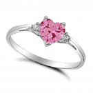 .925 Sterling Silver Ring size 5 CZ Heart cut Pink Midi Kids Ladies New x26