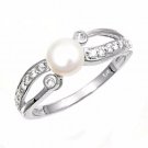 .925 Sterling Silver Ring Size 4 CZ Engagement Wedding Ladies Bridal Pearl New