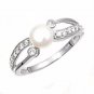 .925 Sterling Silver Ring Size 4 CZ Engagement Wedding Ladies Bridal Pearl New