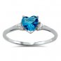 .925 Sterling Silver Ring size 4 CZ Heart Blue Topaz Midi Kids Ladies New x30