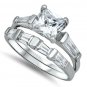 .925 Sterling Silver Wedding Ring Set CZ Princess Cut Engagement Size 8 New w03