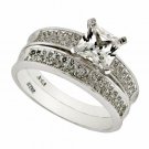 .925 Sterling Silver Wedding Set Size 10 CZ Princess Cut Engagement Ring New w80