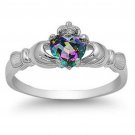 .925 Sterling Silver Claddagh ring CZ Heart Mystic Topaz size 2-13 Irish New
