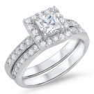 .925 Sterling Silver Wedding Ring Set CZ Princess Cut Engagement Size 6 New w57