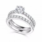 .925 Sterling Silver Wedding Set CZ Round Cut Engagement Ring Size 5 New w33