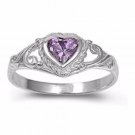 925 Sterling Silver Ring CZ Kids Heart Amethyst Midi Knuckle Pinky Size 2 New d6