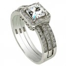 925 Sterling Silver Wedding Ring Set CZ Princess Cut Engagement Size 7.5 New w74