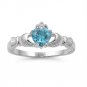 .925 Sterling Silver Claddagh ring size 4 CZ Heart Crown Blue Topaz New v59