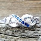 .925 Sterling Silver Ring size 4 CZ Infinity Midi Blue Sapphire Ladies New v46