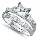 .925 Sterling Silver Wedding Ring Set CZ Princess Cut Engagement Size 5 New w03