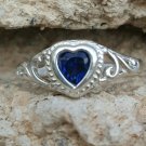 .925 Sterling Silver Ring size 2 Heart Baby Kids Blue Sapphire Midi Ladies New