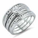 .925 Sterling Silver Wedding Set Size 6 CZ Round Cut Engagement Ring New z23