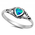 .925 Sterling Silver Ring size 4 Heart cut Opal Midi Kids Ladies Blue New px53