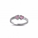 .925 Sterling Silver Ring CZ Kids Heart Baby Pink Midi Knuckle Size 3 New b28