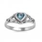 .925 Sterling Silver Ring size 3 CZ Heart Baby Kids Aquamarine Midi Ladies New