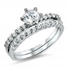 .925 Sterling Silver Wedding set size 5 CZ Round cut Engagement Ring New w91