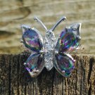.925 Sterling Silver Ring size 8 CZ Butterfly Rainbow Topaz Midi Ladies New m04