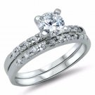 .925 Sterling Silver Wedding Set CZ Engagement ring Bridal Size 8 Ladies New