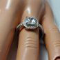 .925 Sterling Silver ring size 6 CZ Engagement Wedding Princess Cut Halo New v35