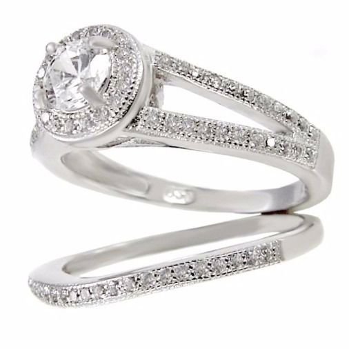 .925 Sterling Silver Wedding Set CZ Engagement Ring Size 8 Bridal