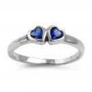 .925 Sterling Silver ring CZ Heart Kids Blue Sapphire Size 4 Midi Ladies New b63
