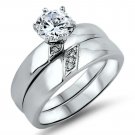 925 Sterling Silver Wedding Ring set Round Cut CZ Engagement size 8 New w63