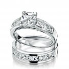 925 Sterling Silver Wedding Ring Set CZ Princess Cut Engagement Size 4 New w88