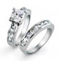 925 Sterling Silver Wedding Ring Set CZ Princess Cut Engagement Size 4 New w88