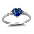 .925 Sterling Silver Ring size 8 CZ Heart cut Blue Sapphire Midi Ladies New x27
