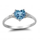 .925 Sterling Silver Ring size 6 CZ Heart cut Aquamarine Midi Ladies New x28