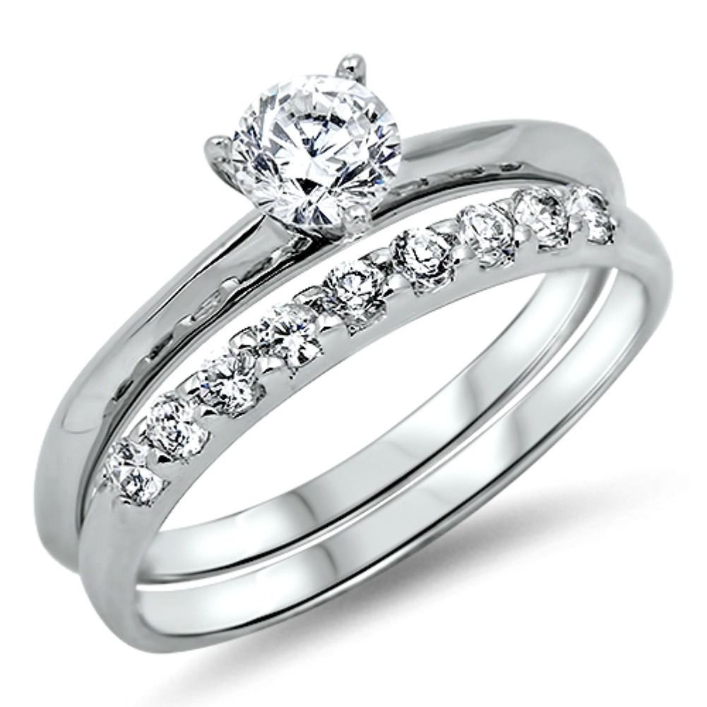 .925 Sterling Silver Wedding set size 9 CZ Engagement Ladies Bridal New w09
