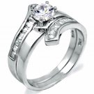 .925 Sterling Silver Wedding Set CZ Round Cut Engagement Ring Size 6 New w27