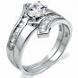 .925 Sterling Silver Wedding Set CZ Round Cut Engagement Ring Size 6 New w27