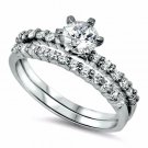 .925 Sterling Silver Wedding Set CZ Round Cut Engagement Ring Size 7 New w91