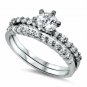 .925 Sterling Silver Wedding Set CZ Round Cut Engagement Ring Size 7 New w91