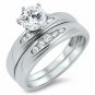 .925 Sterling Silver Wedding Ring Set Size 5 CZ Round Cut Engagement New w60