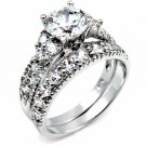 .925 Sterling Silver Wedding Set Size 10 CZ Round Cut Engagement Ring New w49