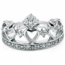 .925 Sterling Silver Ring Size 8 CZ Princess Engagement Crown Heart New v73
