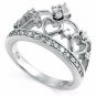 .925 Sterling Silver Ring Size 8 CZ Princess Engagement Crown Heart New v73