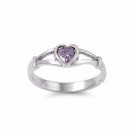 .925 Sterling Silver Kids Ring Size 1 CZ Heart Baby Purple Amethyst New b03a