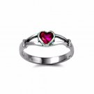 .925 Sterling Silver Ring CZ Heart Cut Kids Baby Midi Ruby Red Size 2 New b78
