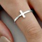 .925 Sterling Silver Ring size 5 Cross Christian Midi Sideways Ladies New p71