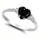 .925 Sterling Silver Ring size 8 CZ Heart cut Black Midi Knuckle Ladies New x32